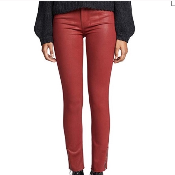 PAIGE Denim - PAIGE hoxton luxe coated red zipper ankle jeans